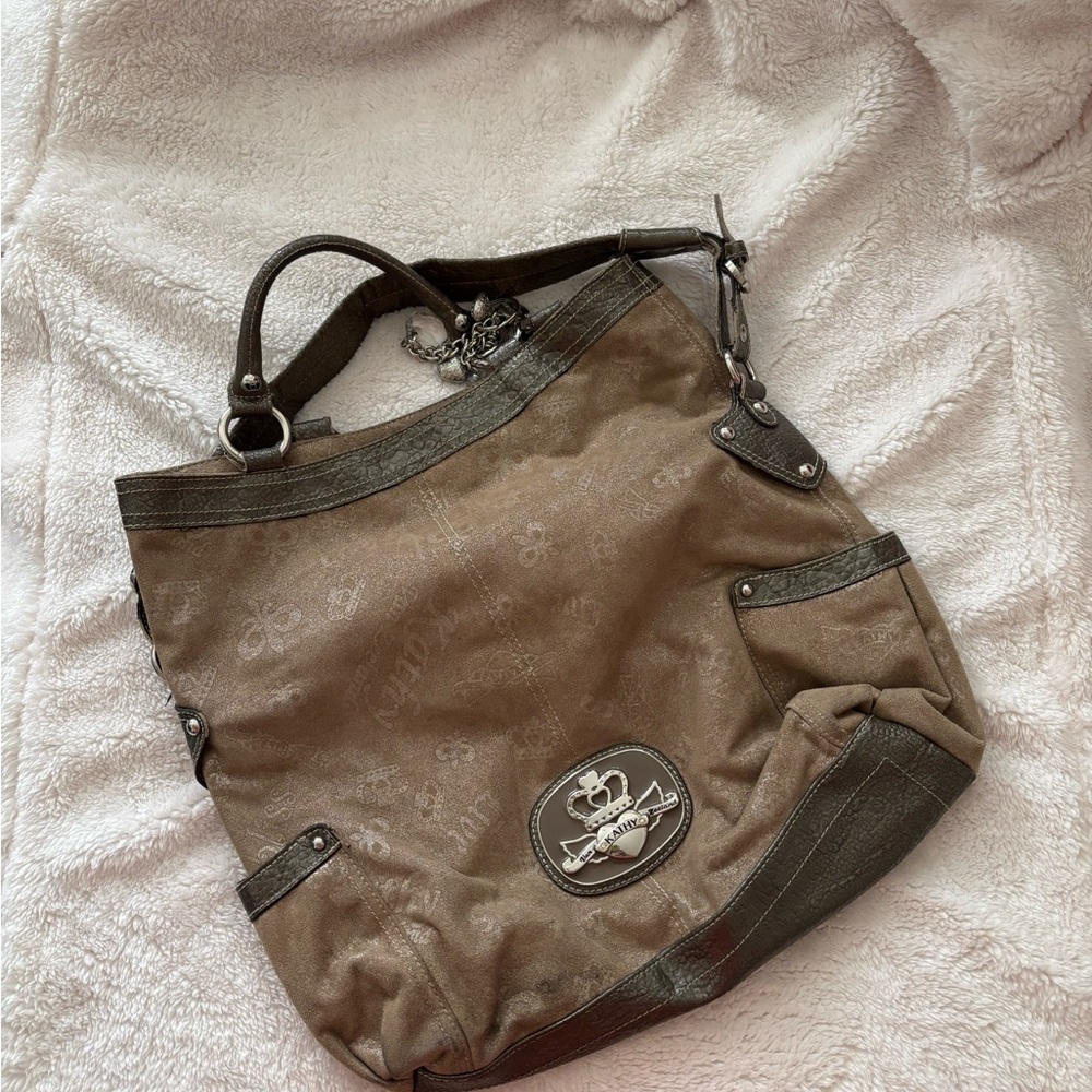 Kathy Van Zeeland Brown and Silver Shoulder Bag